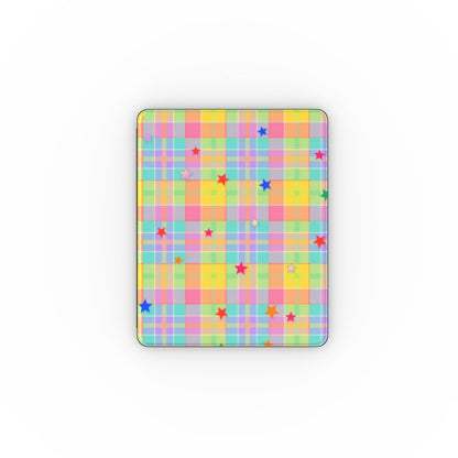 Pastel Plaid Stars iPad case front cover with colorful stars