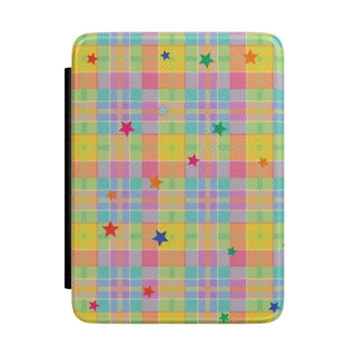 Pastel Plaid Stars Kindle case with pastel madras plaid and bright stars
