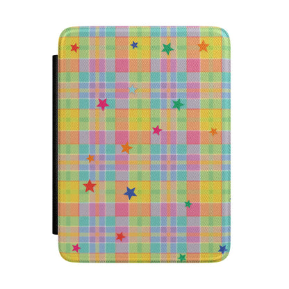 Pastel Plaid Stars Kindle case with pastel madras plaid and bright stars
