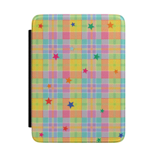 Pastel Plaid Stars Kindle case with pastel madras plaid and bright stars