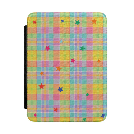 Pastel Plaid Stars Kindle case with pastel madras plaid and bright stars