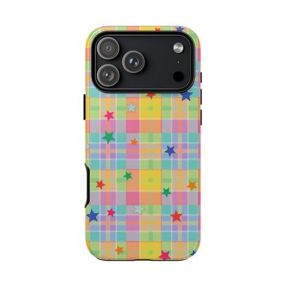 Pastel Plaid Stars tough phone case for Samsung, back view