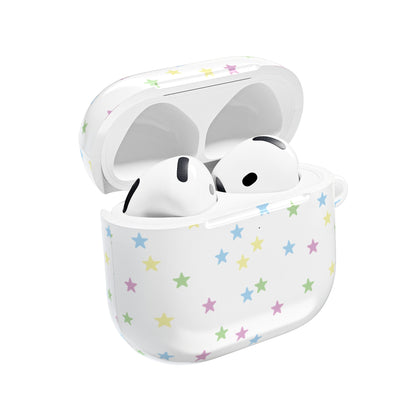 Pastel stars AirPods case open with AirPods inside