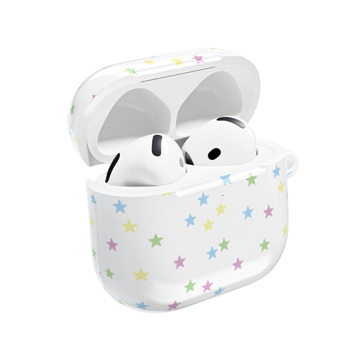 Pastel stars AirPods case open with AirPods inside