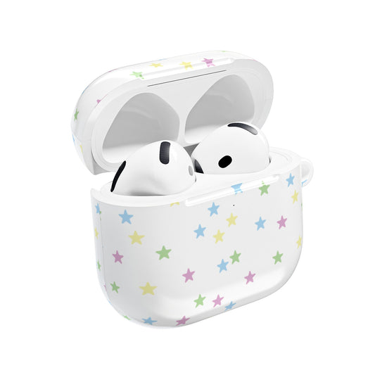 Pastel stars AirPods case open with AirPods inside