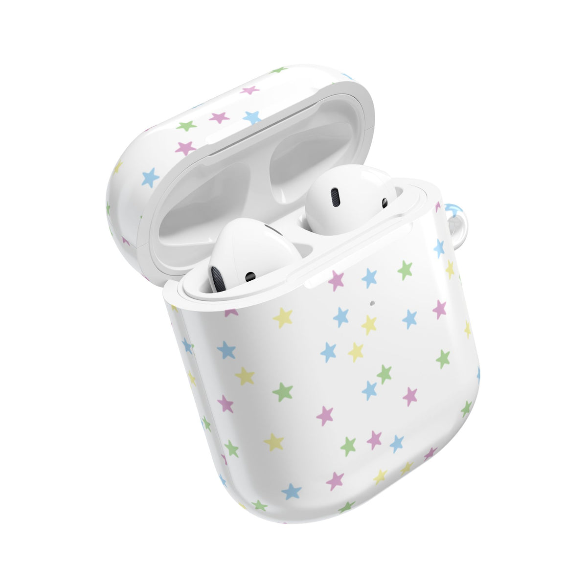 Pastel stars AirPods case open at an angle