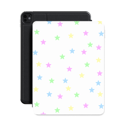 Pastel Stars iPad case standing in front of a black iPad