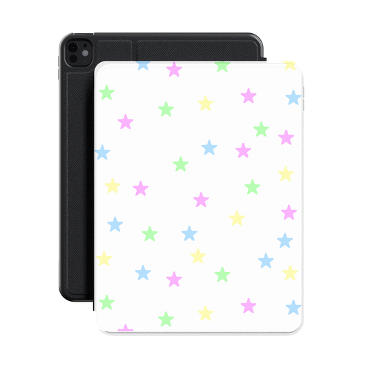Pastel Stars iPad case standing in front of a black iPad
