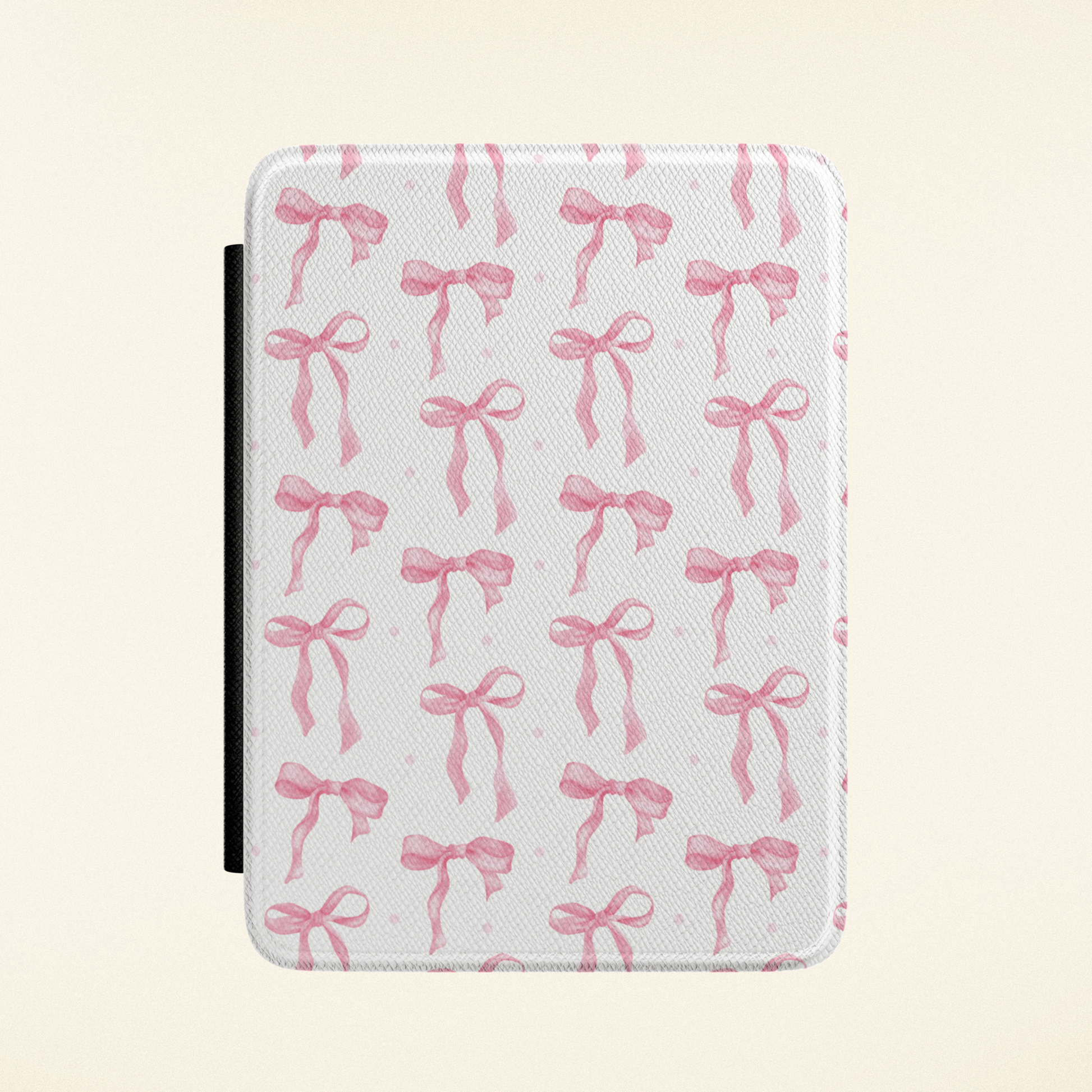 Pink Bow Kindle case with soft rose ribbons on a white ground