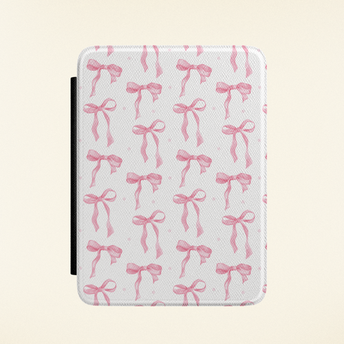 Pink Bow Kindle case with soft rose ribbons on a white ground