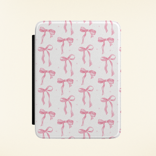 Pink Bow Kindle case with soft rose ribbons on a white ground
