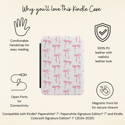 Pink Bow Kindle case showing the loops and trailing ribbon tails