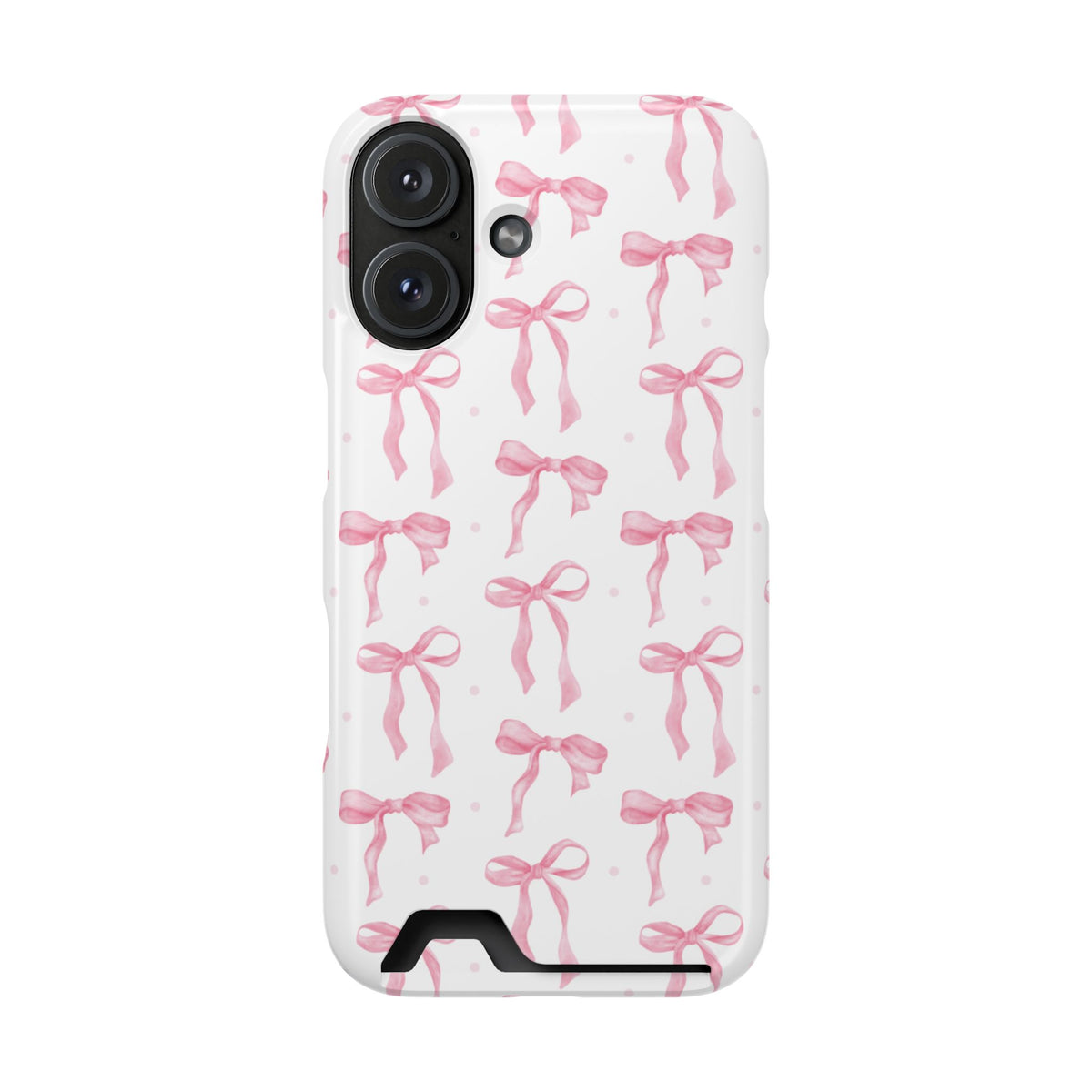 Pink Bow phone case with card holder in a watercolour bow print