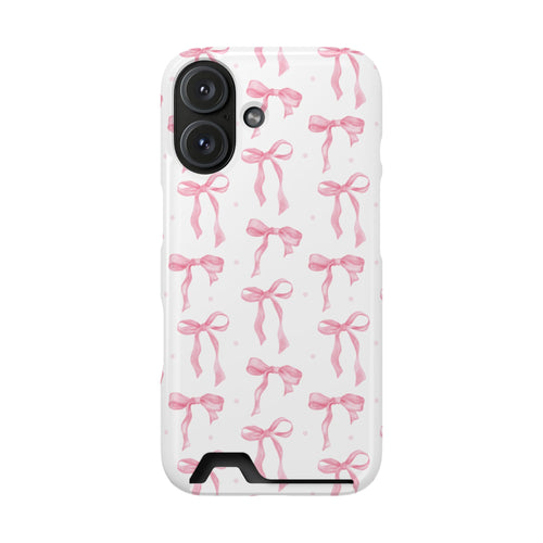 Pink Bow phone case with card holder in a watercolour bow print
