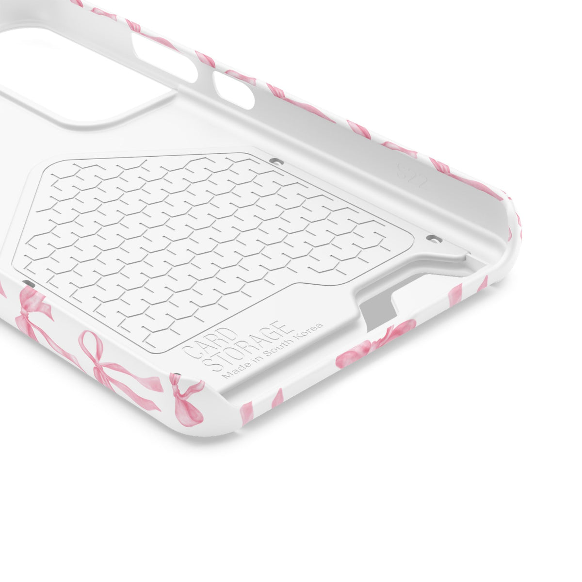 Inside of the Pink Bow phone case with card holder