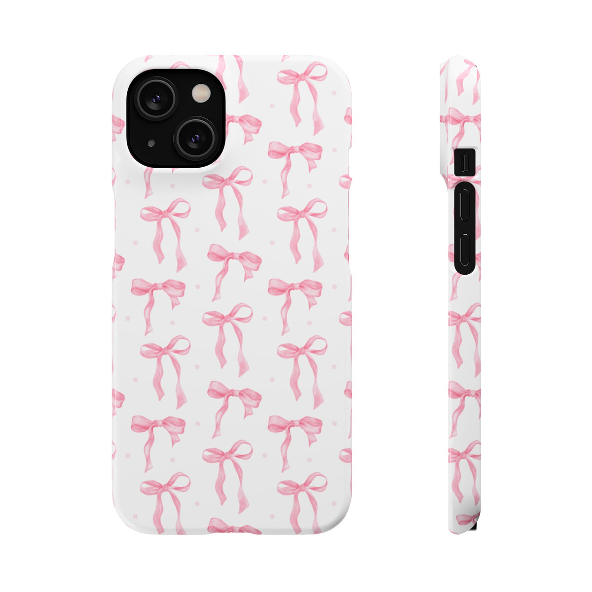Back and side of the slim Pink Bow snap phone case