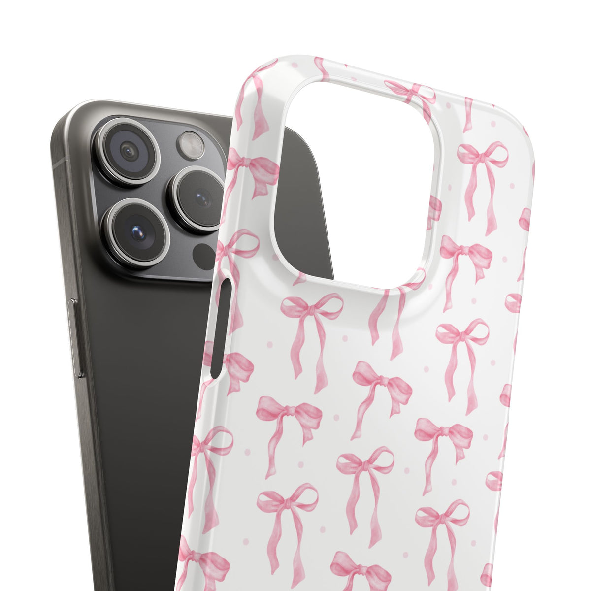 Pink Bow snap phone case shown with the phone