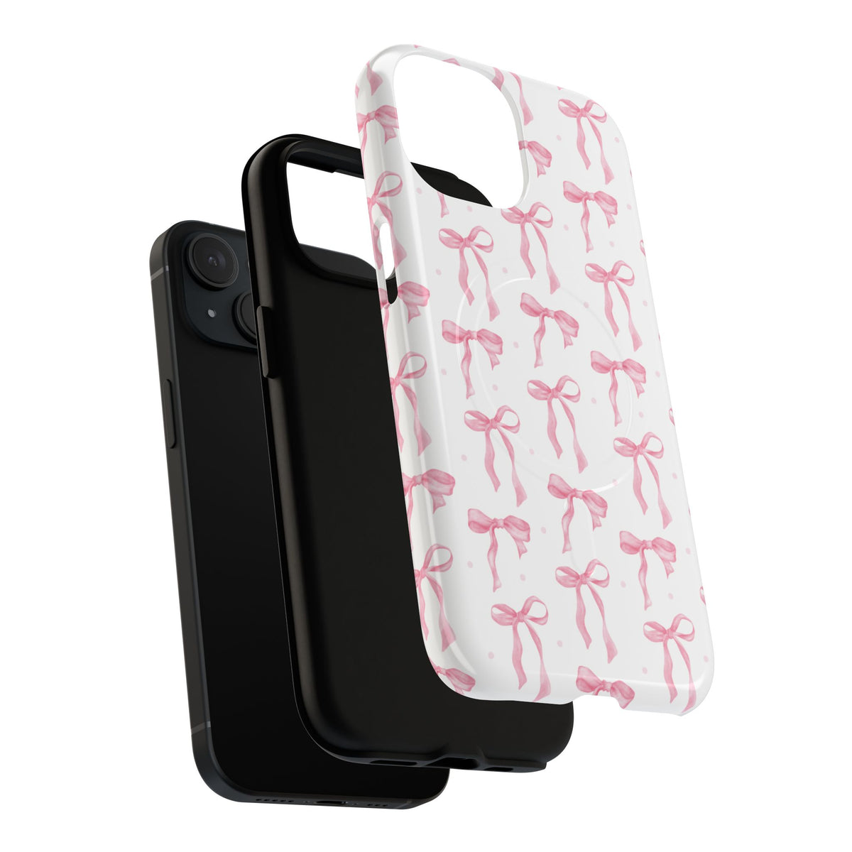 Pink Bow MagSafe phone case shown next to the phone