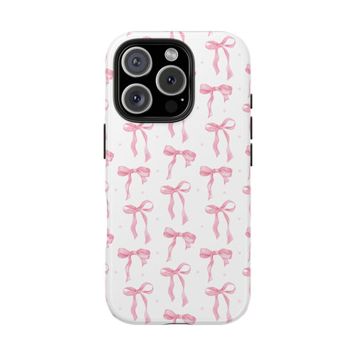 Pink Bow tough phone case with a watercolour bow print on white