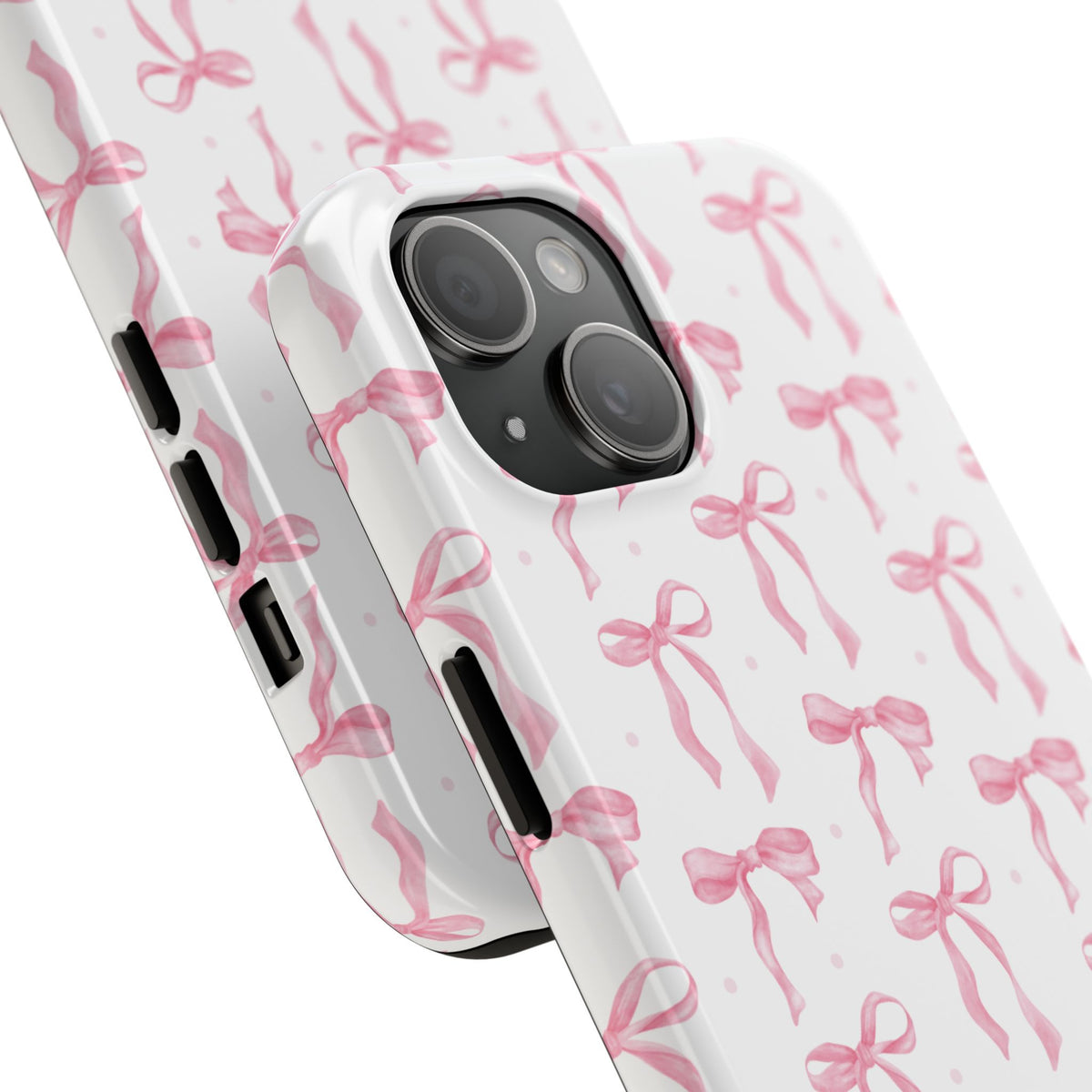 Close-up of the camera cutout on the Pink Bow phone case