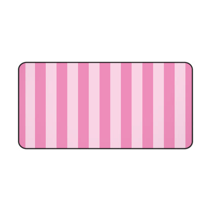 Pink cabana stripe desk mat laid flat