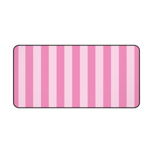 Pink cabana stripe desk mat laid flat