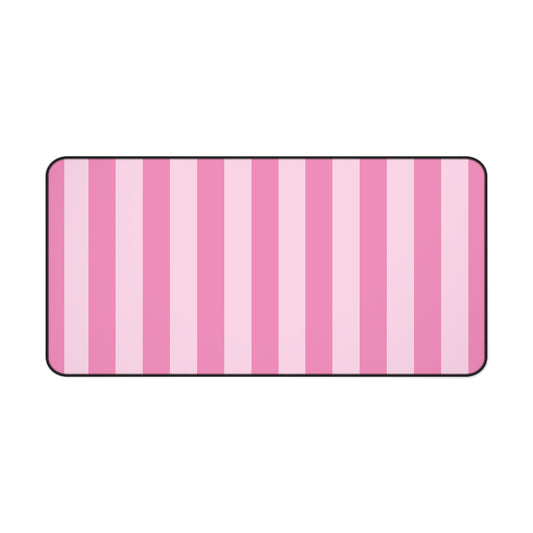 Pink cabana stripe desk mat laid flat