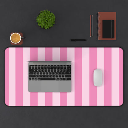 Pink cabana stripe desk mat in the largest size on a styled desk