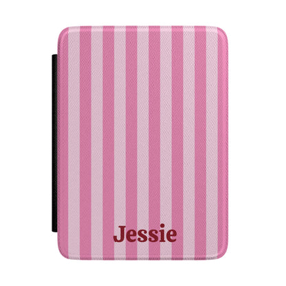 Pink cabana stripe Kindle case personalised with a name