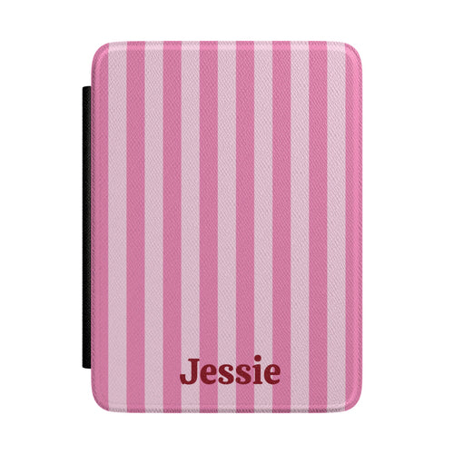 Pink cabana stripe Kindle case personalised with a name