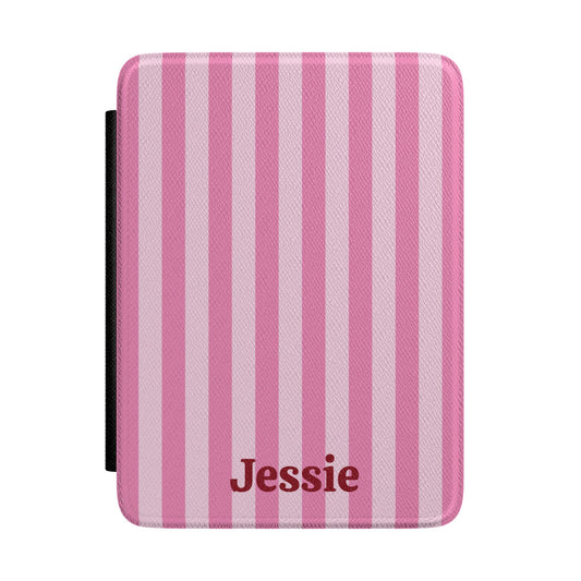 Pink cabana stripe Kindle case personalised with a name