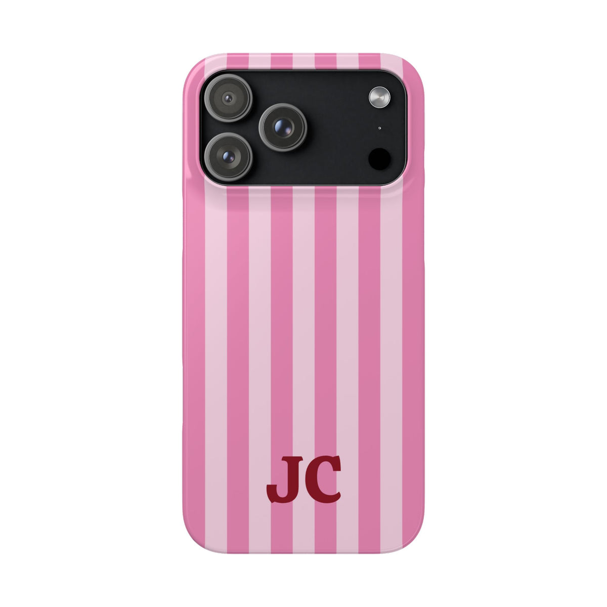 Pink Cabana Stripe snap phone case shown with the phone