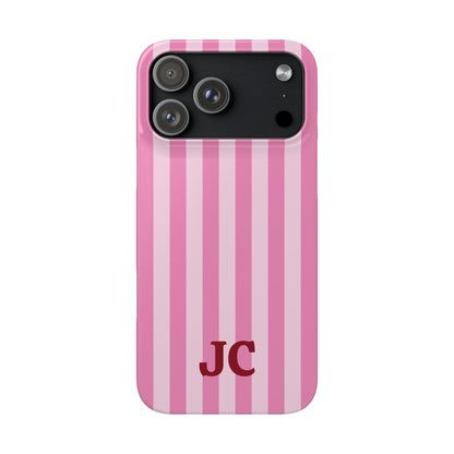 Pink Cabana Stripe snap phone case shown with the phone