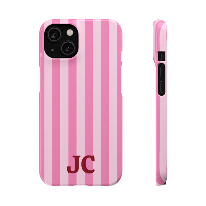 Back and side of the slim Pink Cabana Stripe snap phone case