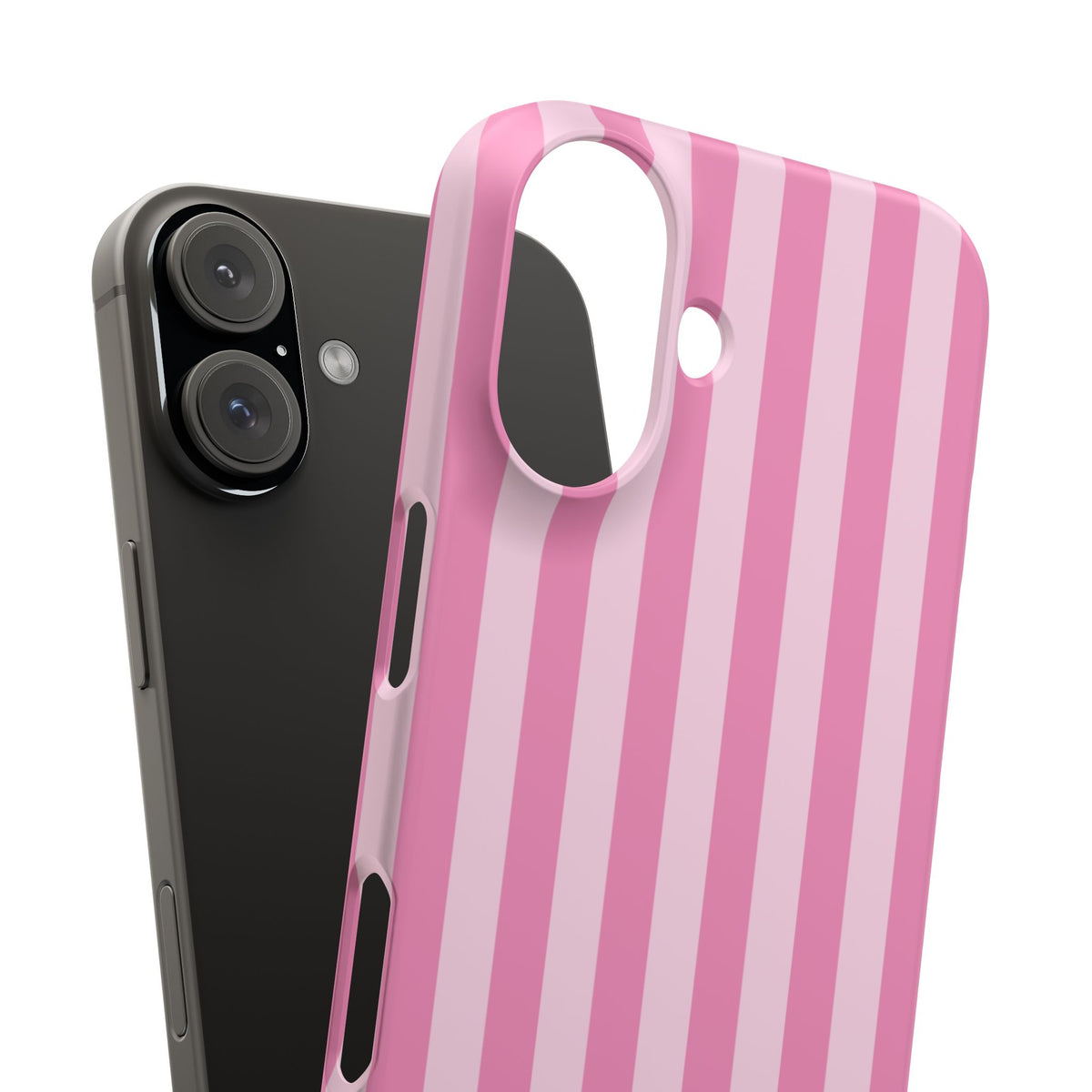 Pink Cabana Stripe snap case next to a phone