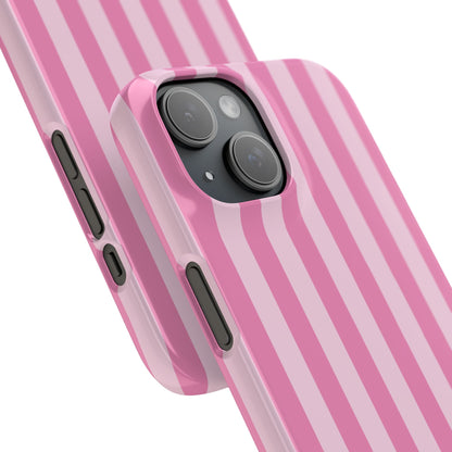 Angled close-up of the Pink Cabana Stripe snap phone case