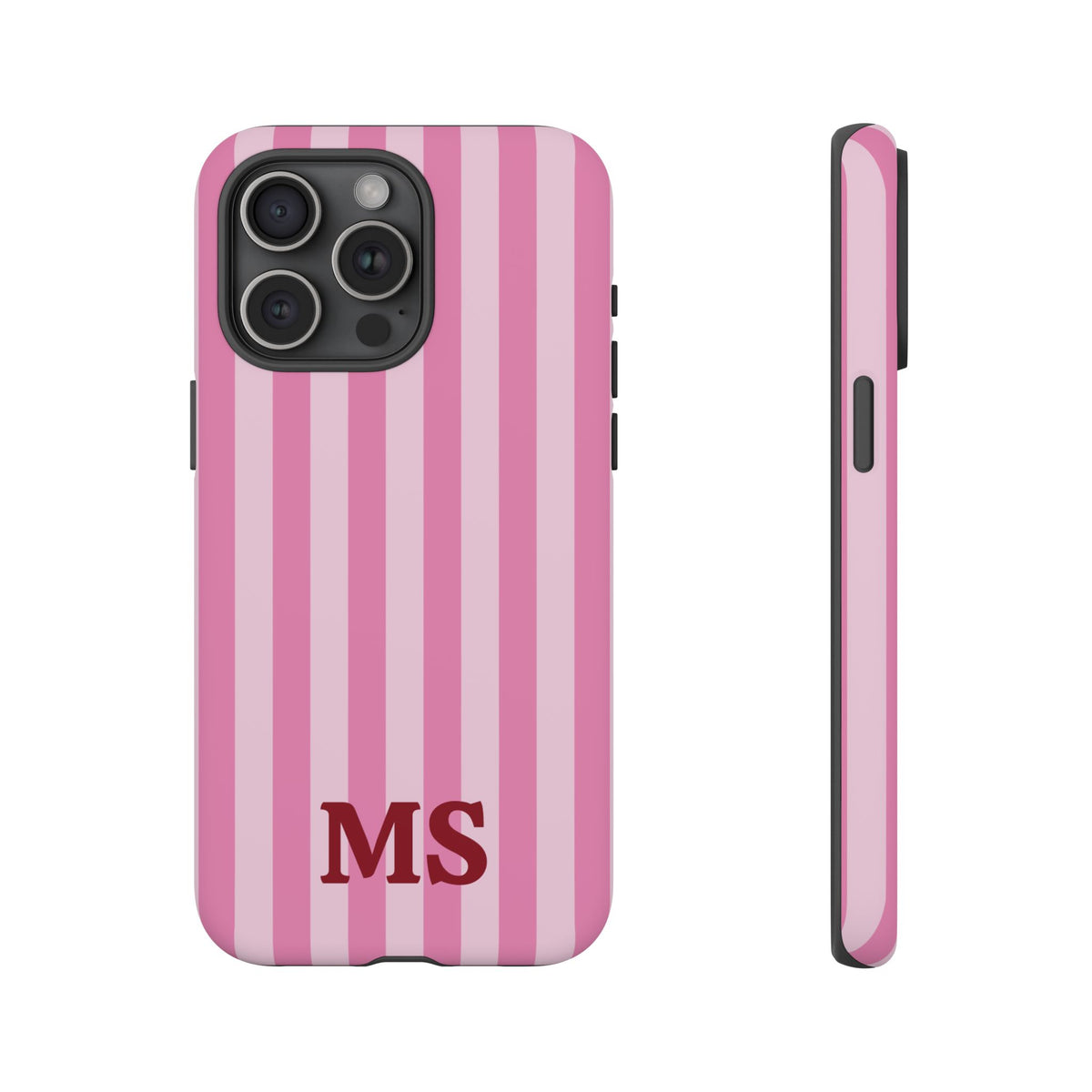 Front and side of the Pink Cabana Stripe tough phone case