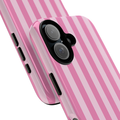 Close-up of the camera cutout on the Pink Cabana Stripe phone case