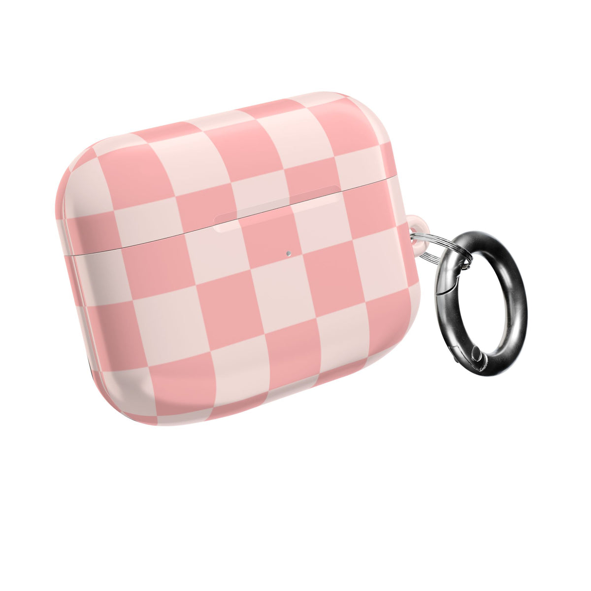 Pink Checkerboard AirPods Pro case with carabiner clip