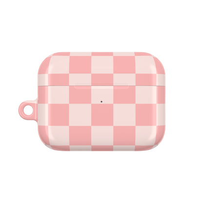 Pink Checkerboard AirPods case back with lanyard loop