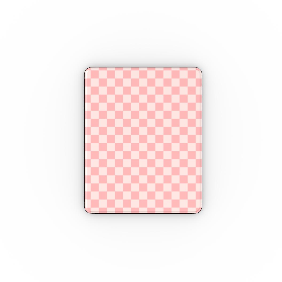 Pink checkerboard iPad case front cover