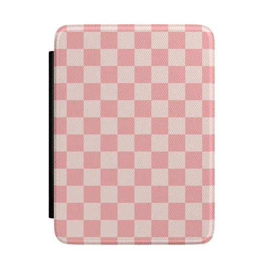 Pink Checkerboard Kindle case front cover