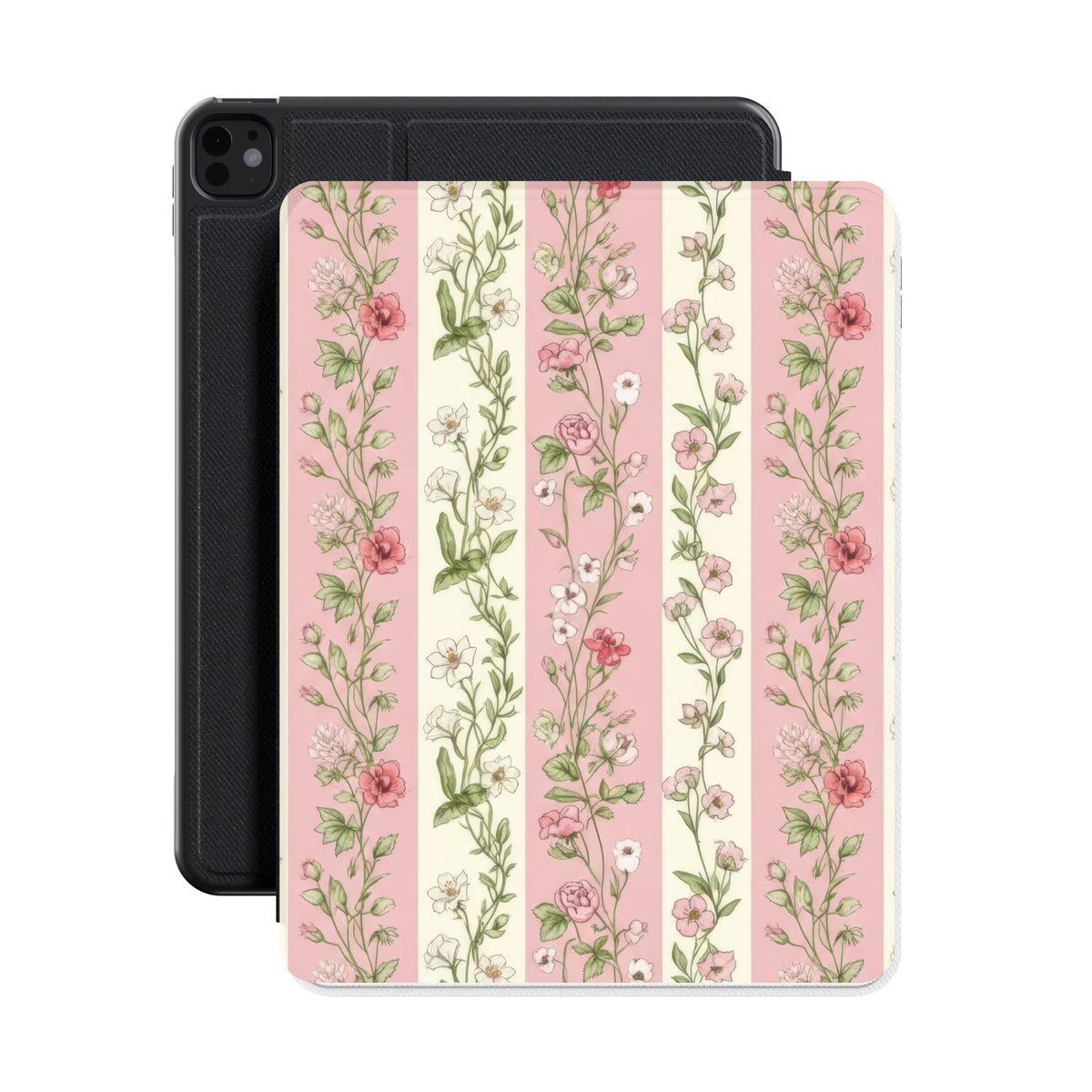 Pink Floral Stripe iPad case shown with an iPad