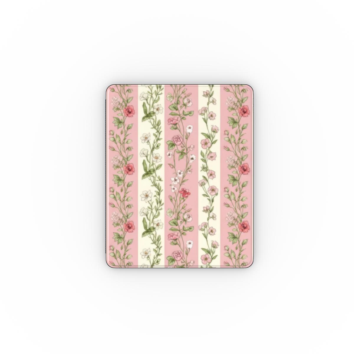 Pink Floral Stripe iPad case front cover with pink and cream flower stripes