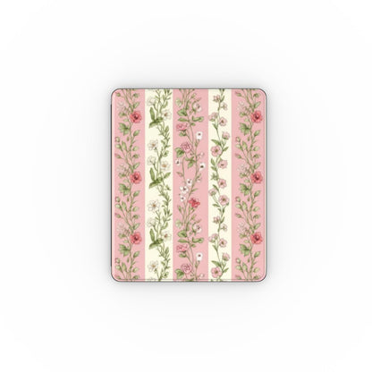 Pink Floral Stripe iPad case front cover with pink and cream flower stripes