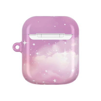 Pink galaxy AirPods case closed, top view of the lid