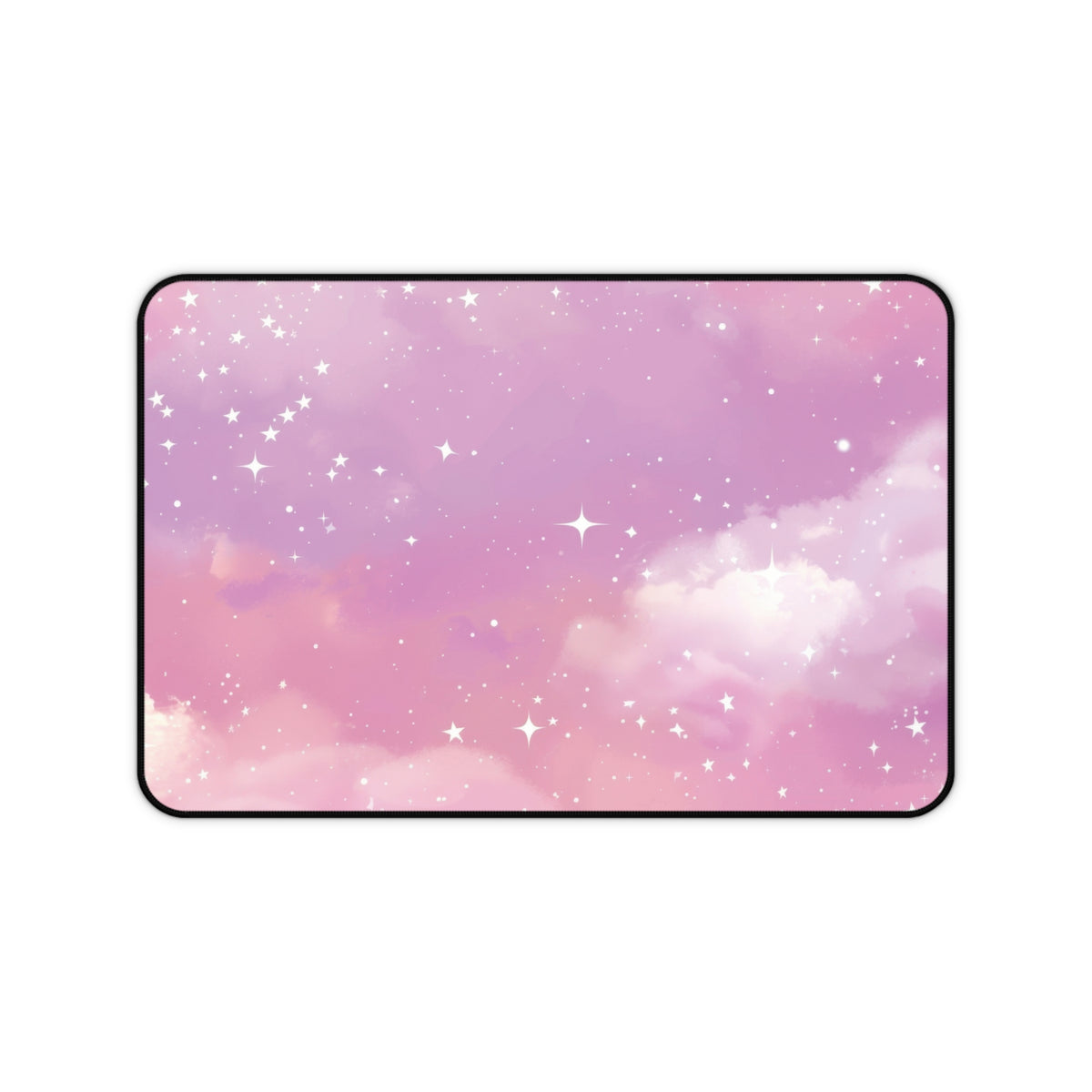 Pink Galaxy desk mat laid flat showing the starry sky print