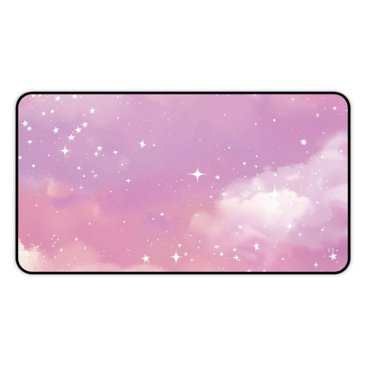 Pink Galaxy desk mat laid flat in a wider size