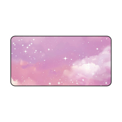 Pink Galaxy desk mat laid flat in another size