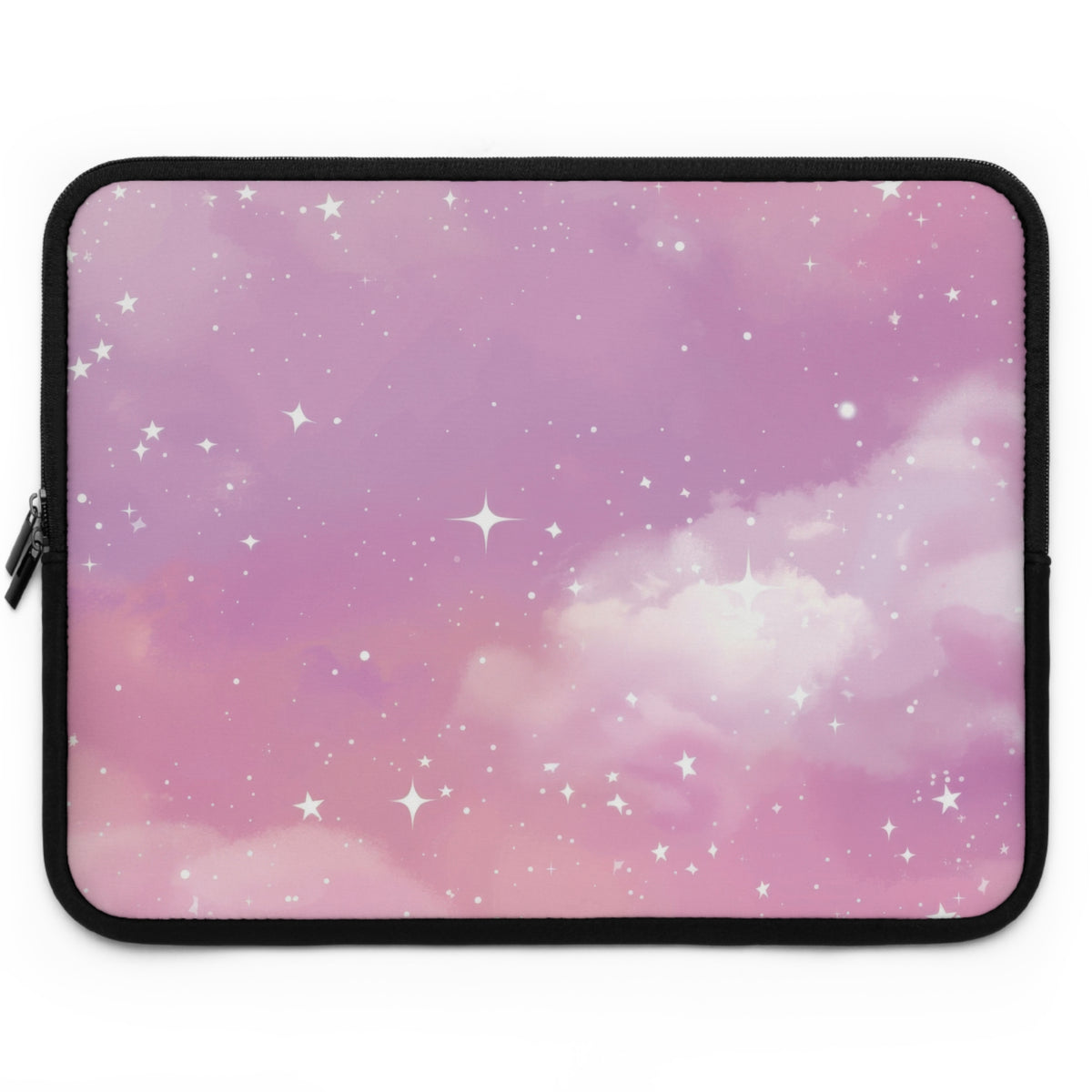 Pink Galaxy laptop sleeve front panel with a pink starry sky
